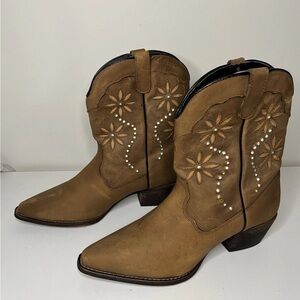 Santa Fe Boot Co SFW3010 BRN LEATHER FLORAL JEWELED COWBOY WESTERN BOOTS SZ 8.5